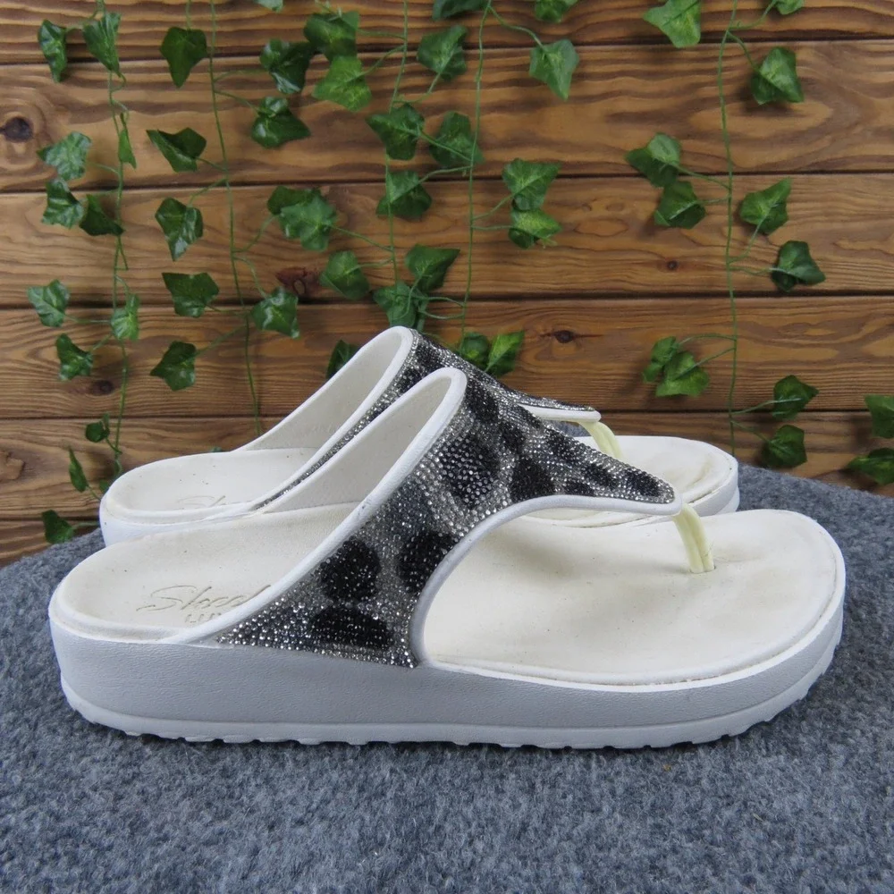 Skechers Foamies Cali Breeze 2.0 Women's 8 White Rhinestone Thong Sandal Comfort